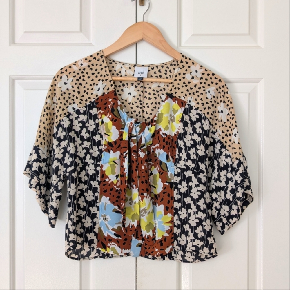 Cabi Patchwork Mixed Patterned Button Up Blouse